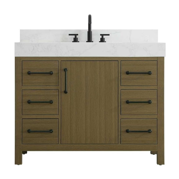 Elegant Kitchen and Bath 42 inch Single Bathroom Vanity In Chestnut Brown with backsplash