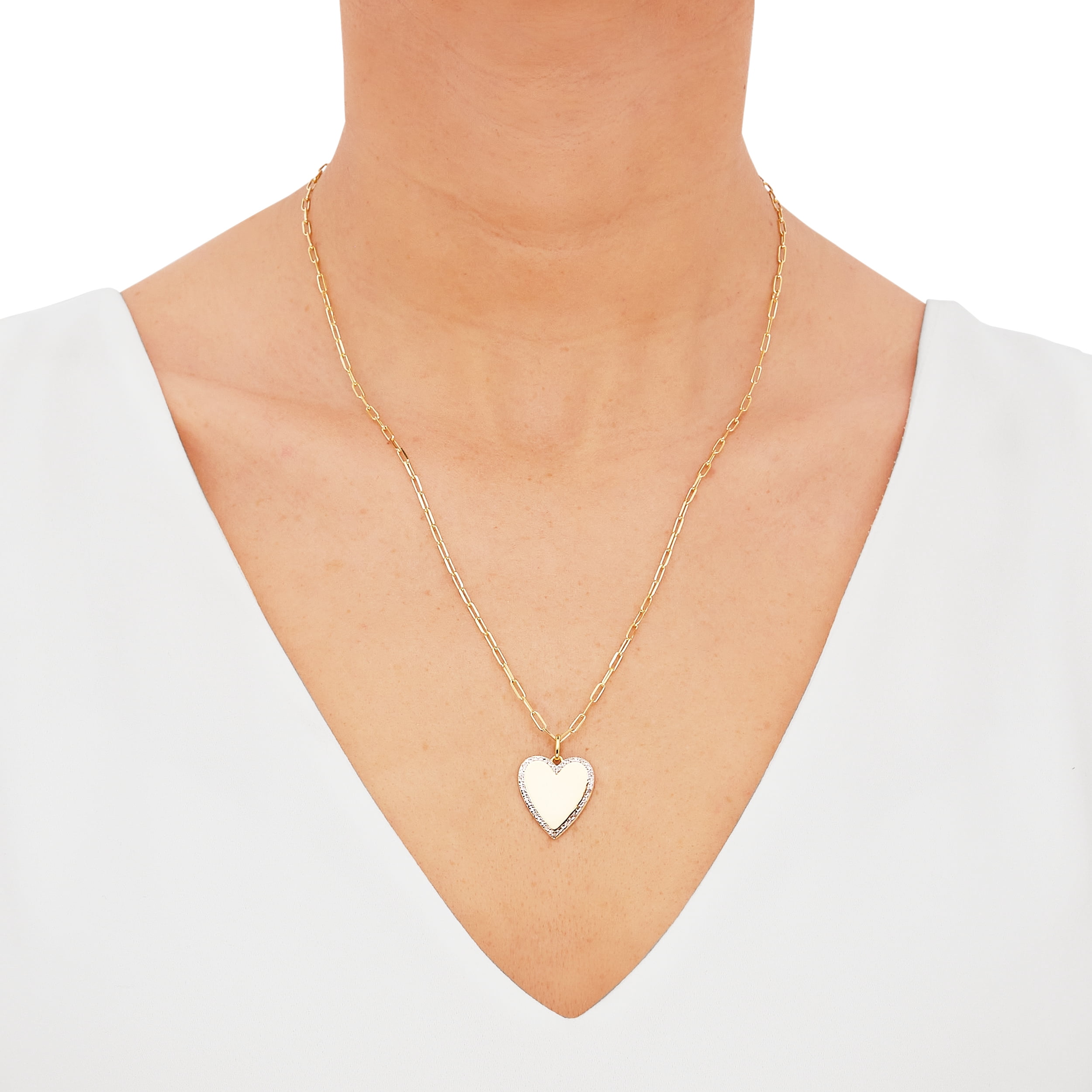 Brilliance Fine Jewelry .10 Carats Diamond Heart Pendant in Sterling Silver and 14K Gold Plate,20"