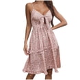 thumbnail image 2 of HKEJIAOI Robes Décontractées pour Femmes Robe d'Anniversaire Mode Été Décontractée à Bretelles Florales en Liquidation Rose, 2 of 9