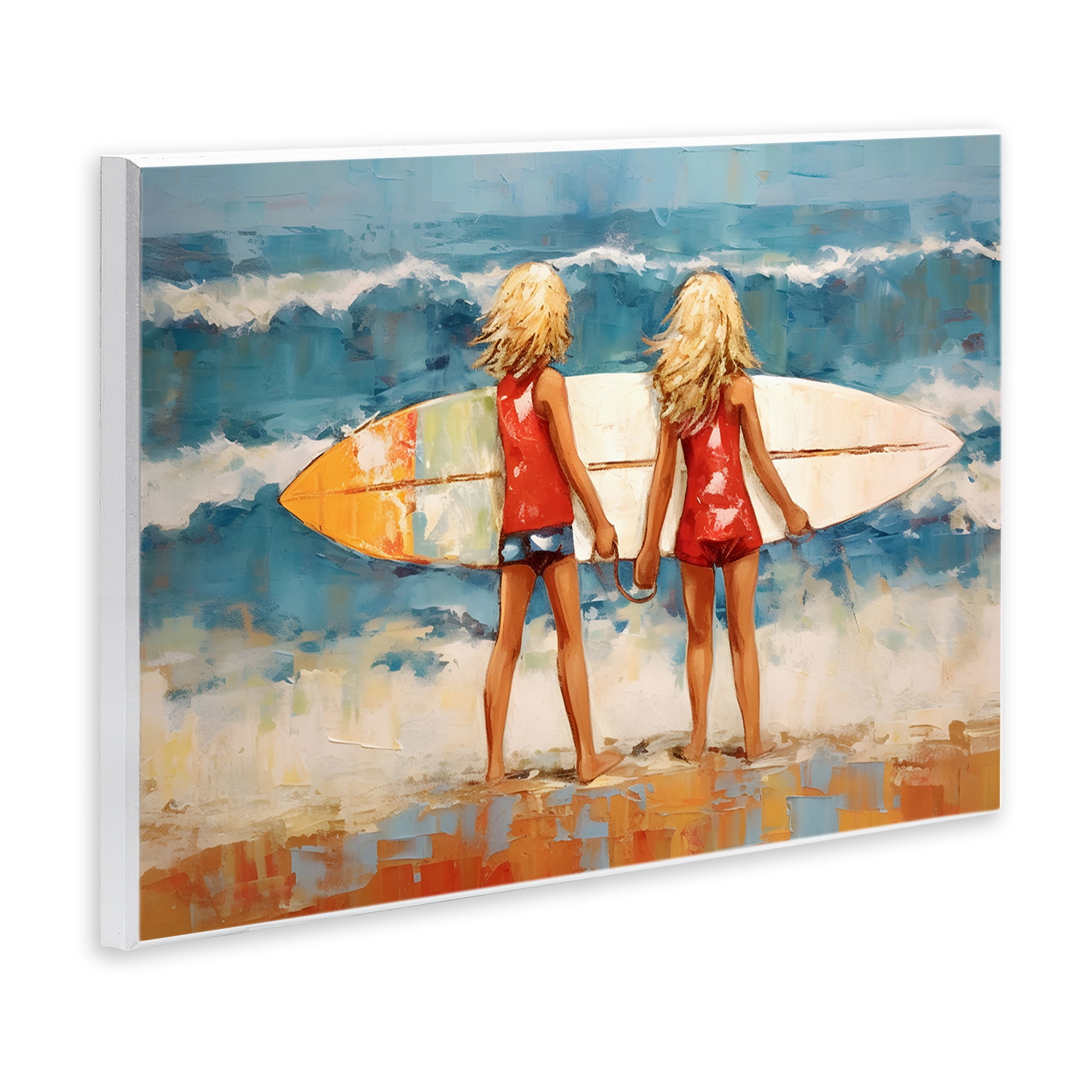 Stupell Industries Siblings with Surfboard People Painting Unframed Art Print Wall Art, 19 x 13