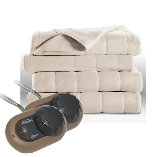 Sunbeam Heated Electric Blanket Quilted Fleece King Seashell OffWhite
