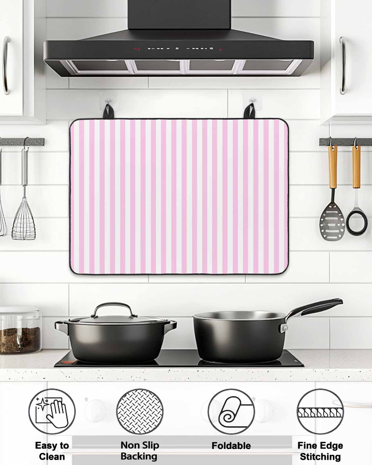 Stove Top Covers for Electric Stove, Pink White Stripe Glass Stovetop Cover Protector, Modern Minimalist Geometric Striped Induction Cooktop Protector Oven Mat for Kitchen Countertop 36"x21"
