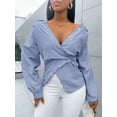 thumbnail image 5 of YATELLE Women's Striped Print Button Front Shirt,Asymmetrical Hem ,Batwing Sleeve,Wrap Blouse,Fall Outfits,Long Sleeve,Winter Clothing,Elegant,Daily Commuting,Going Our,Casual,Long Sleeve Tops, 5 of 6