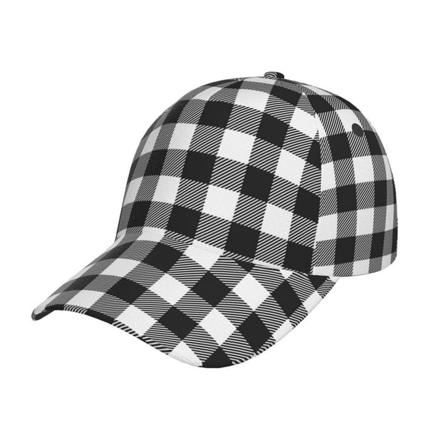 Fotbe Black White Plaid Gorro Clásico de Béisbol, Gorra Ajustable con Broche Snapback, Gorro de Exterior de Algodón Suave