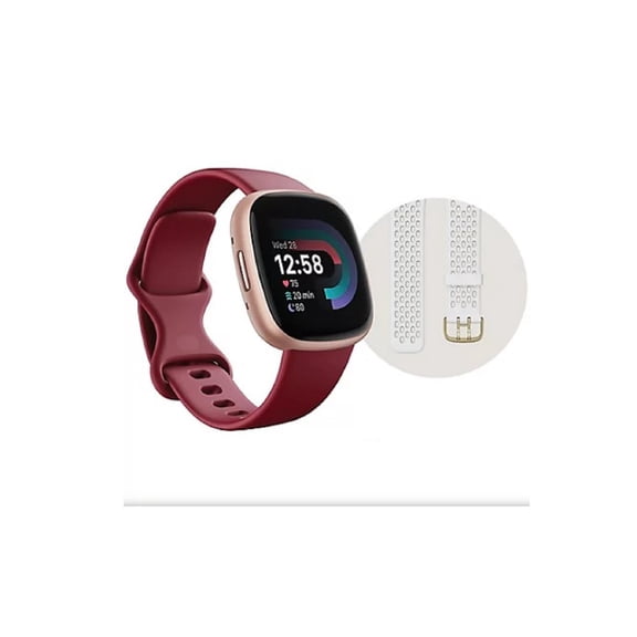 Pre-Owned Fitbit FB523RGRD Versa 4 Fitness Smartwatch Bundle Beet Juice/Copper Rose