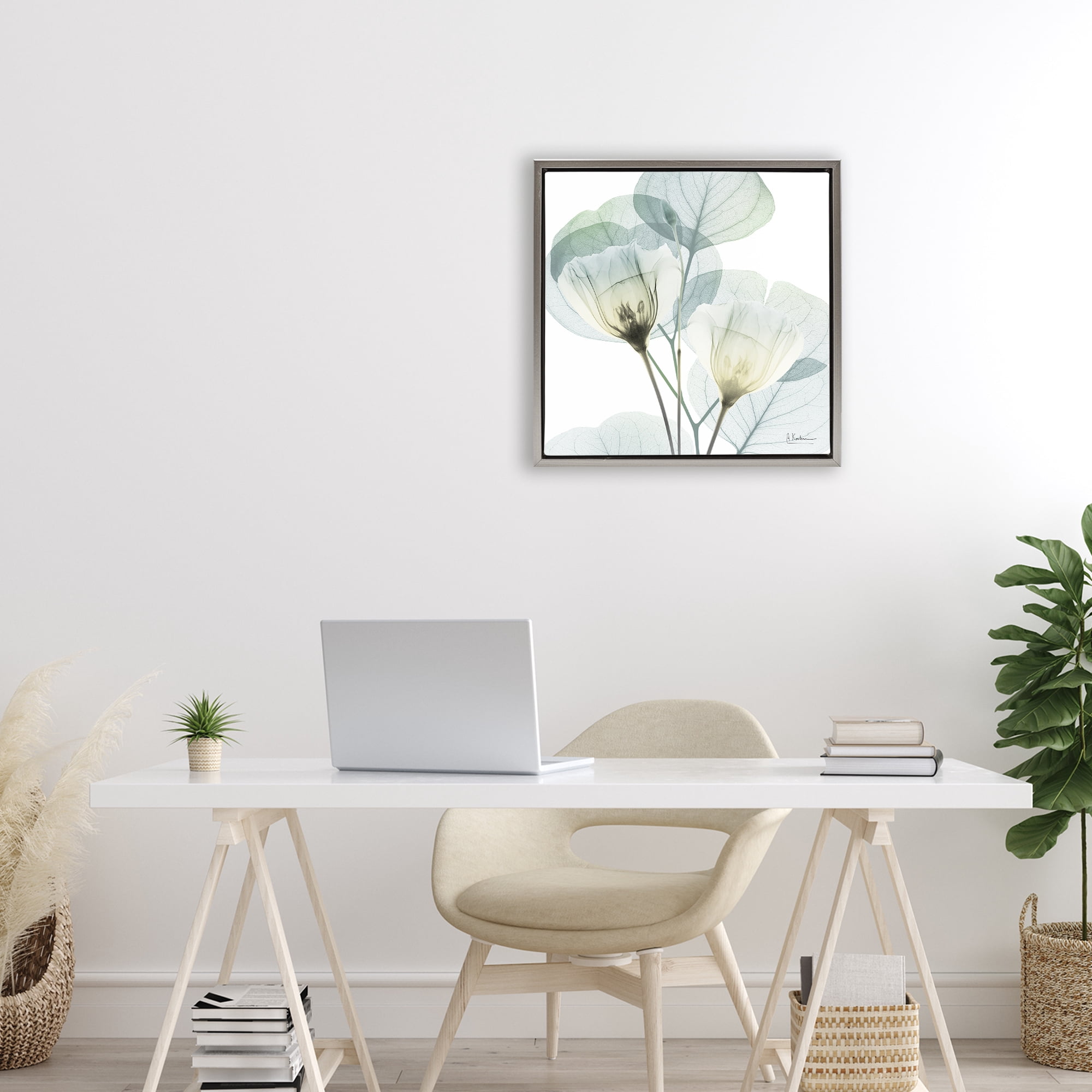 Stupell Industries Divine Fate Flower Leaves Gray Framed Floater Canvas Wall Art, design by Albert Koetsier