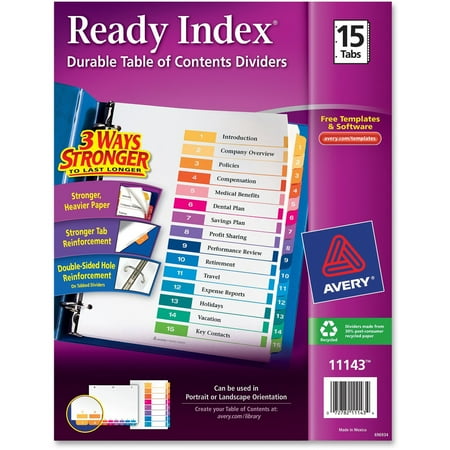 Avery Ready Index Customizable Table of Contents Dividers, Multicolor, 15 Count