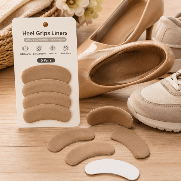 5 Pairs Self-Adhesive Heel Stickers Heel Grips Liners, Soft Heel Cushion Pads Shoe Inserts for Loose Shoes Too Big, Anti-Blister Anti-Slip Heel Protector Guards Fit High Heels, Sneakers