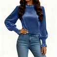 thumbnail image 2 of Zedker Fashion Soft Velvet Round Neck Casual Long Sleeve Shirts for Women Comfy Loose Thermal Pullover Tops for Fall and Winter,Blue,XL, 2 of 9