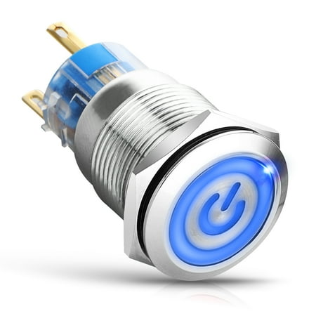Push Button Electrical Switches - 19mm 12V LED Power Symbol ON-OFF Car Push Button Switch Latch Metal Waterproof