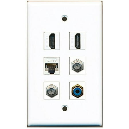 RiteAV - 2 HDMI 1 Port RCA Blue 2 Port Coax Cable TV- F-Type 1 Port Cat5e Ethernet White Wall Plate