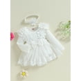 thumbnail image 5 of Hirigin Newborn Baby Girl Lace Romper Dress Long Sleeve Ruffle Mesh Tutu Dress 0 3 6 12 18 Months Cute Jumpsuits with Headband, 5 of 8