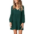 thumbnail image 2 of Follure Robe Mode Femme Unie Col en V Manches Longues Fluide Ample Robes d'Été pour Femmes, 2 of 4