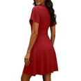 thumbnail image 6 of MaFYtyTPR Women Summer V-Neck Dress Casual Solid Color Short Sleeve Ruffled Loose Fit Mini Dress Womens Beach Flutter Sleeve Dresses A-Red L, 6 of 6