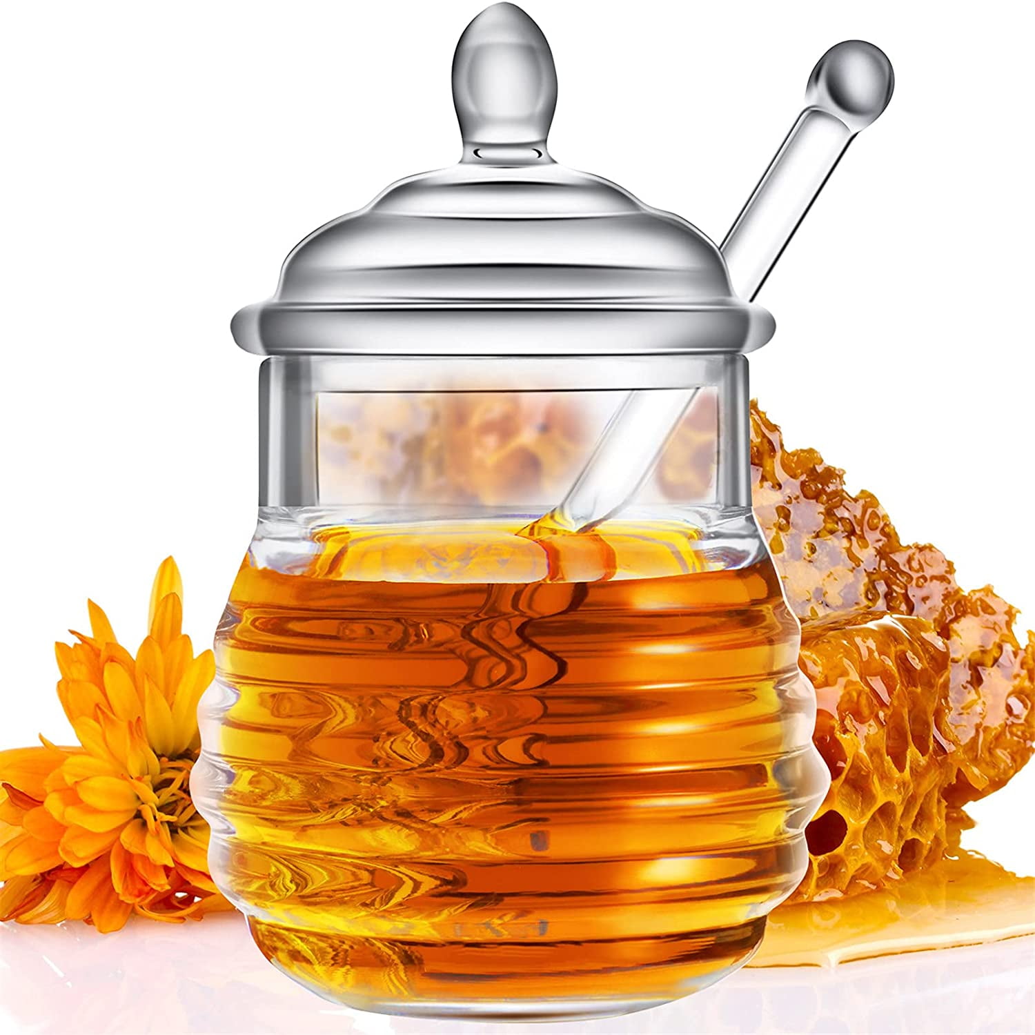 Acrylic Honey Jar with Dipper and Lid Honey Container Pot Syrup Sugar