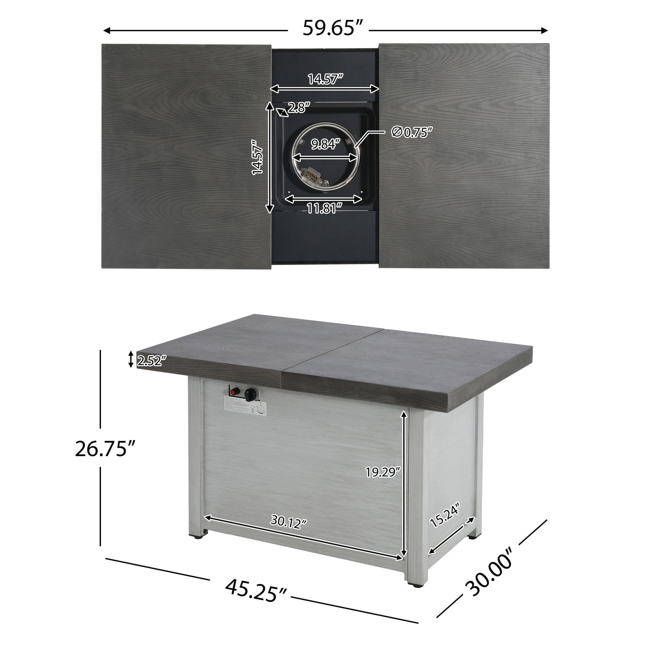 Christopher Knight Home 30" Rectangular Propane Fire Pit Table with 45"-60" Extendable Top, 50,000 BTU Aluminium Patio Heater with Lid, Dark Grey