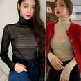 thumbnail image 5 of Women's Long Sleeve Sexy T-Shirt Turtleneck Slim Perspective Sheer Mesh Tops T Shirt Blouse Clubwear,Black, 5 of 6