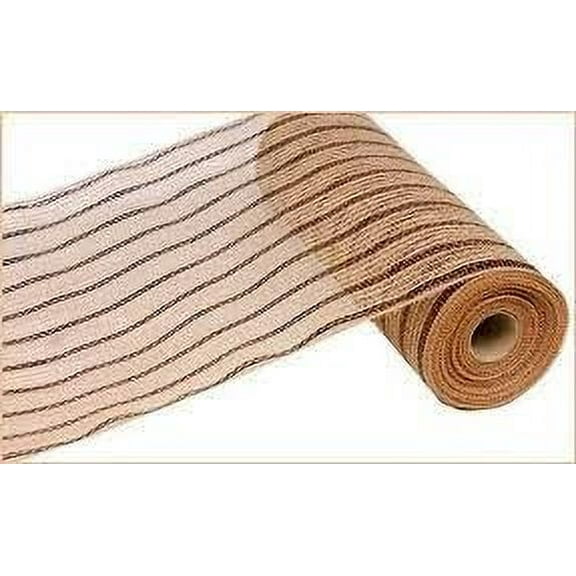 Deco Poly Jute Mesh Ribbon: Chocolate Brown & Natural Beige - 10.5 Inches x 10 Yards (30 Feet) [RY800631]