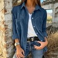 thumbnail image 6 of AherBiu Corduroy Shacket for Women Button down Shirt Lapel Collared Open Front Vintage Long Sleeve Tops with Pocket(Medium,Navy), 6 of 7