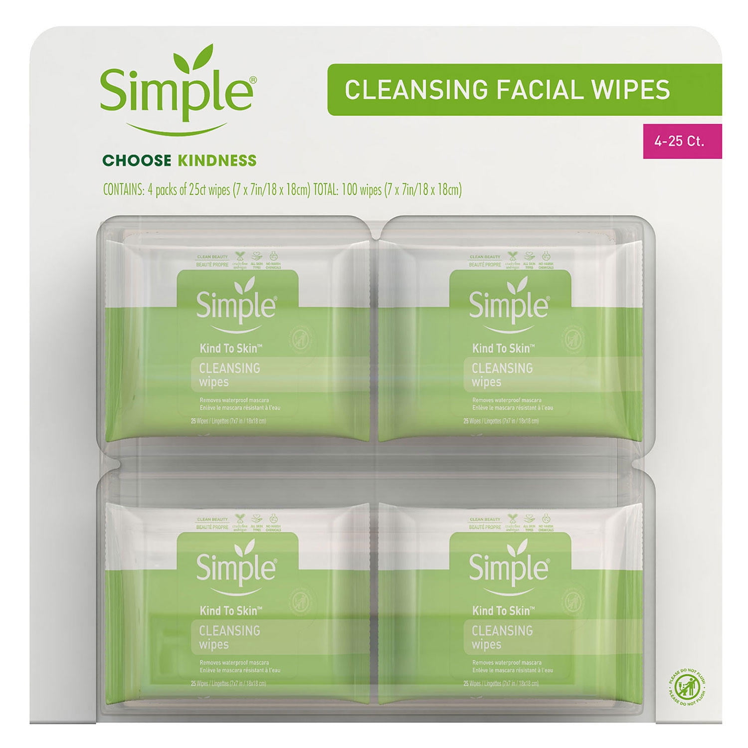 Simple Cleansing Facial Wipes (25 ct. each, 4 pk.)