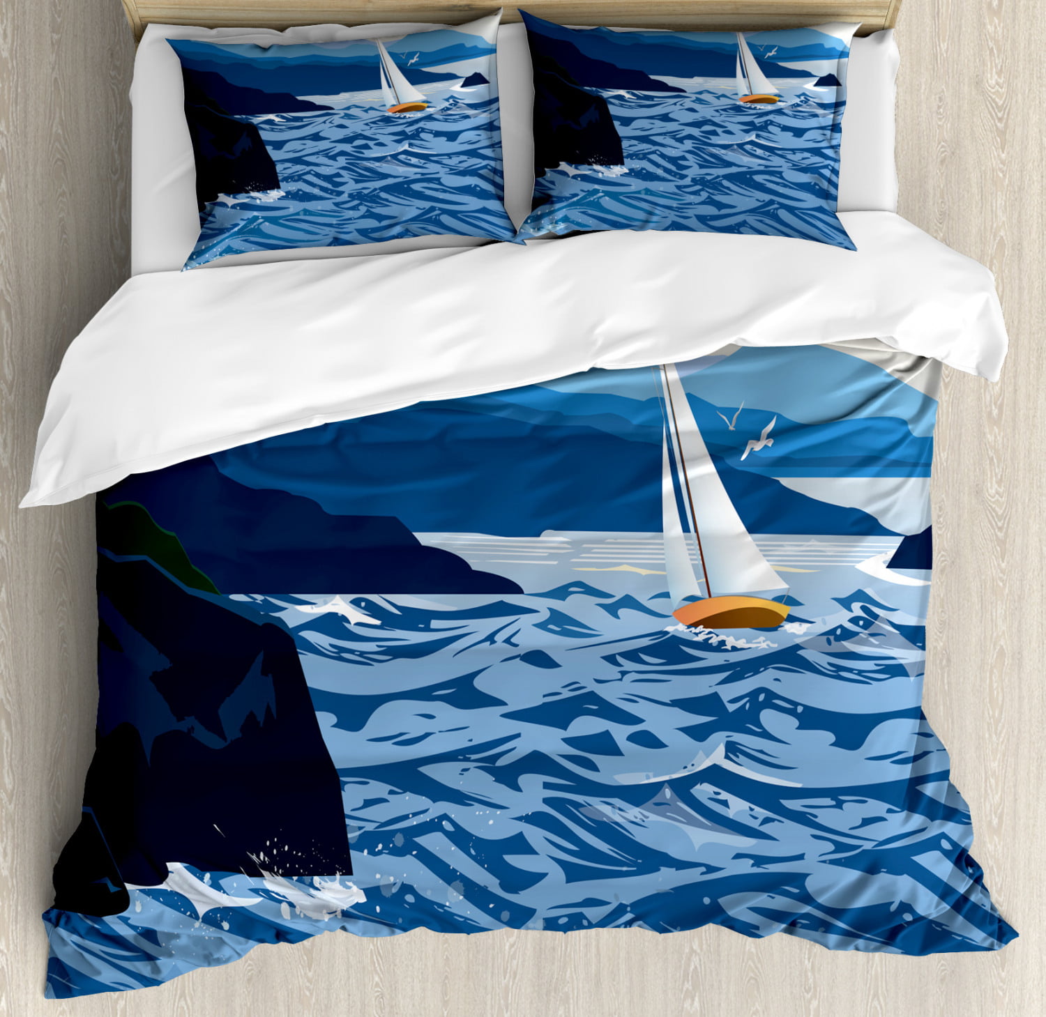Adventure Duvet Cover Set, Print of a Seascape Themed Sailing Boat ...