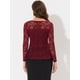 thumbnail image 4 of Allegra K Blusa de encaje floral elegante de manga larga con cuello redondo para mujer borgo?a L, 4 of 5
