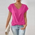 thumbnail image 2 of MORTTIC Women's Knotted V-Neck Elegant Short Sleeve Blouse Lightweight Casual Top for Spring Summer Rose Red，XL, 2 of 5
