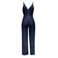 thumbnail image 5 of PXLKNZH Womens Solid Sequin Romper Casual Slim Fit Wrap V Neck Sleeveless Jumpsuit Elegant Ladies Party Clubwear Bodysuit Dark Blue,S, 5 of 6