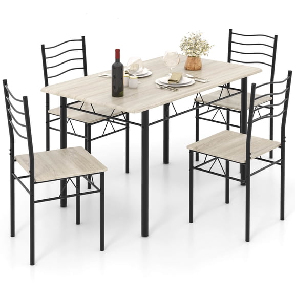 FGYRYK 5 Piece Dining Table Set with 4 Chairs, Modern Wood and Metal Kitchen Breakfast Furniture, Sturdy MDF Tabletop and Seat, Versatile for Dining, Garden, Picnic, and Party Use