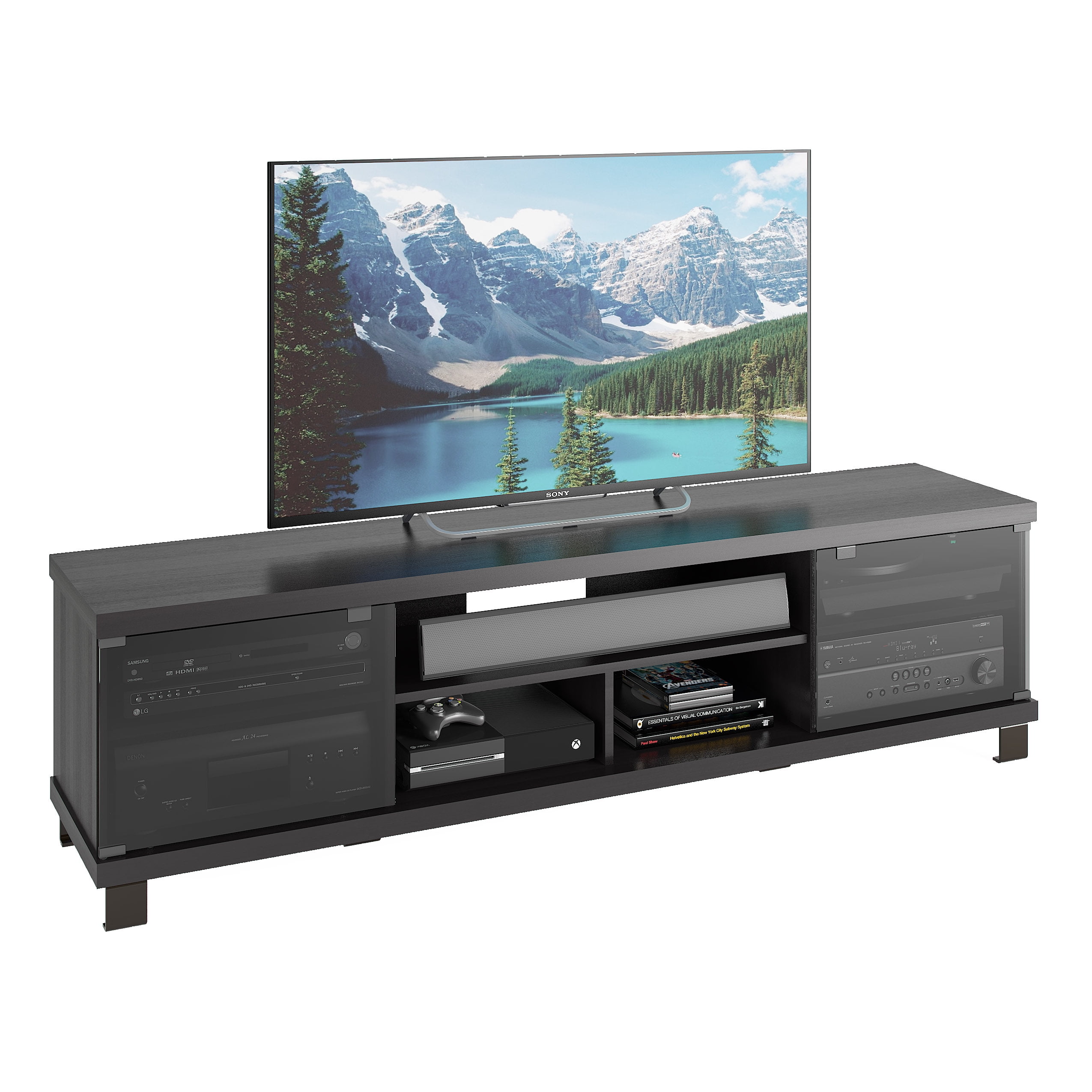CorLiving Holland Extra Wide TV Bench in Ravenwood Black, for Most TVs up to 85"