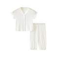 thumbnail image 1 of Zpanxa Summer Outfits for Girls Solid Color Button Up Cardigan Short Sleeve Top and Elastic Waist Long Pants Home Set 2 Years, 1 of 6