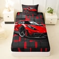 thumbnail image 3 of Castle Fairy Neon Red Sports Car Twin Sheet Sets 3pcs for Teens, Grid Print Bedding for Bedroom, Red Black, 3 of 6