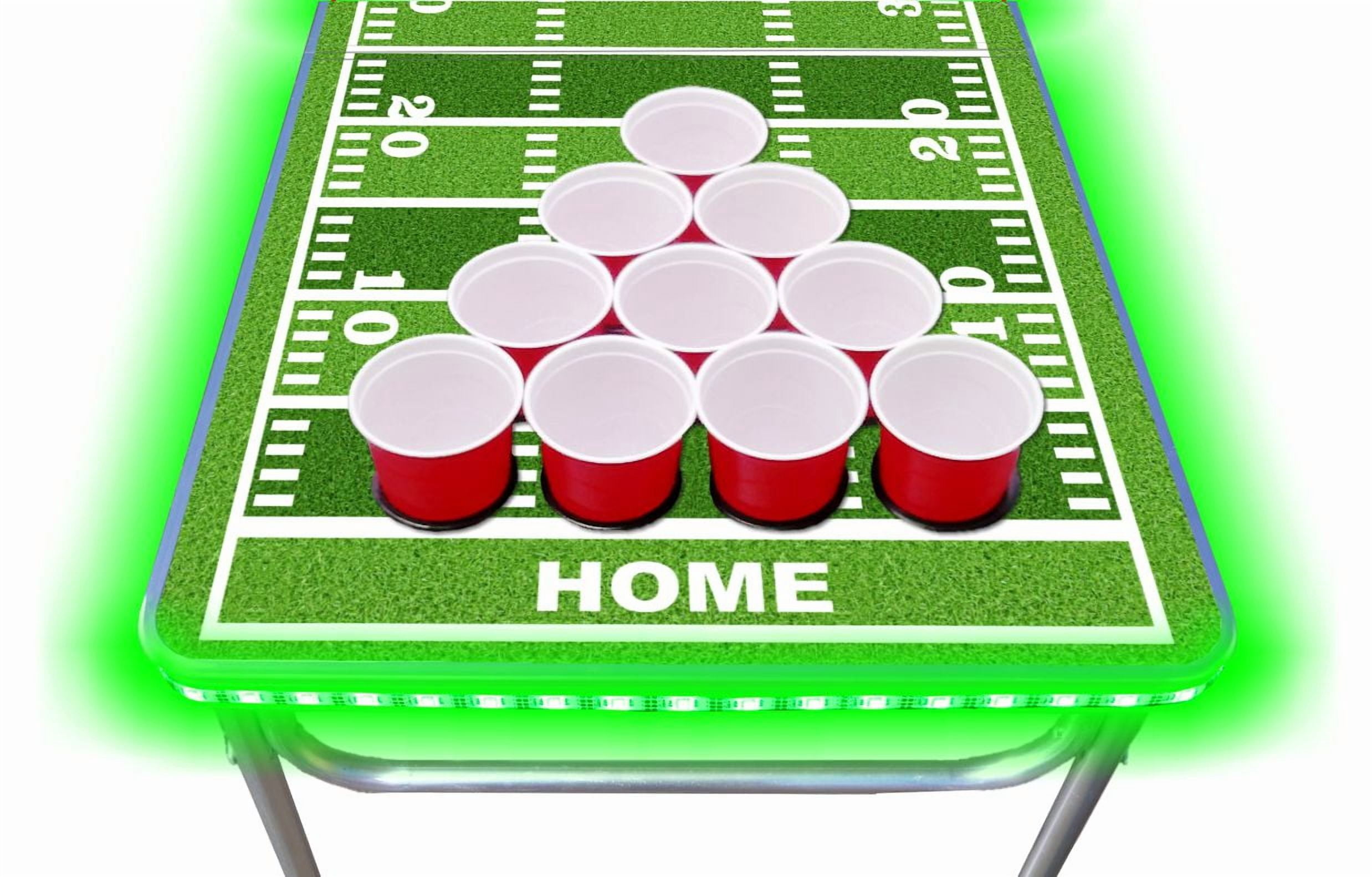 8-Foot Professional Beer Pong Table With Optional Cup Holes, LED Lights, Dry Erase Surface & Party Pong Graphics