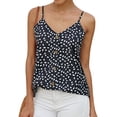 thumbnail image 1 of Women White Dots Print Sleeveless V Neck Buttons Vest Top, 1 of 4