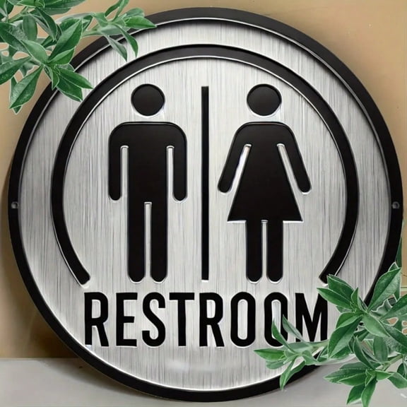 HELLOYOUNG 1pc Metal Restroom Sign Aluminum Alloy Home Decor Pre-Drilled for Easy Wall Mount Bathroom Garden Patio Bar