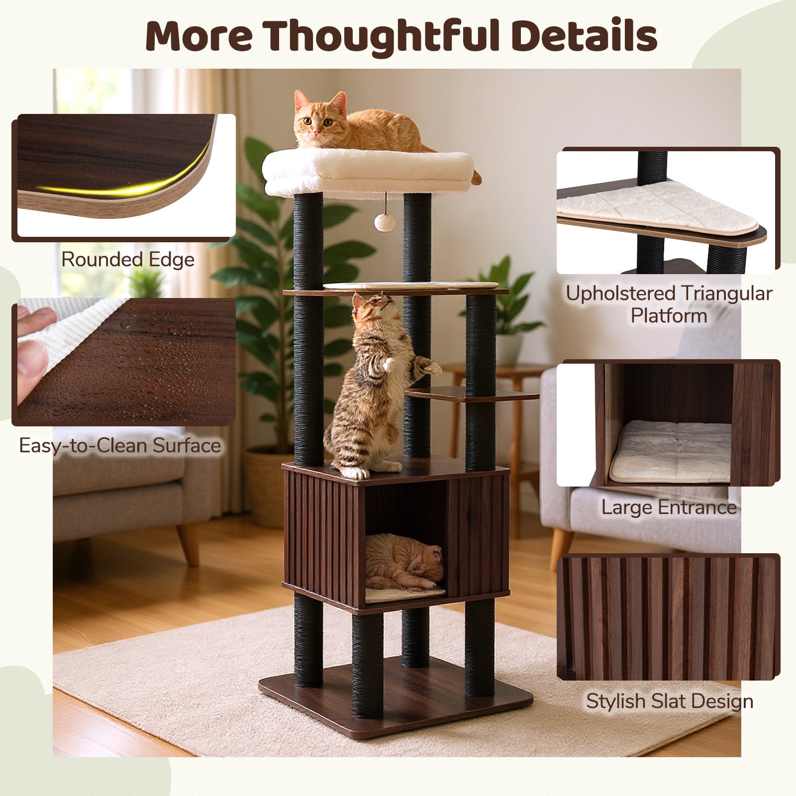 Gymax 64'' Tall Cat Tree for Indoor Cat Wooden Cat Tower Top Perch w/ Soft Padding Large Fence Style Cat Condo