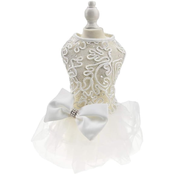 HQREA Hollow Dog Tutu Wedding Skirt Lace Pearl Bow Dress Luxury Pet Apparel