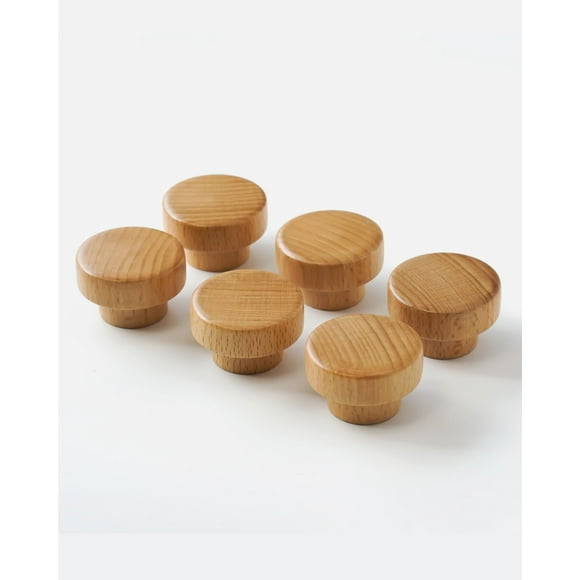 Colección de pomos de madera para muebles CUT & PACK | Adecuado para varios gabinetes | Tornillos incluidos | 1,56 pulgadas (40 mm) de diámetro - Paquete de 6 | Broncearse