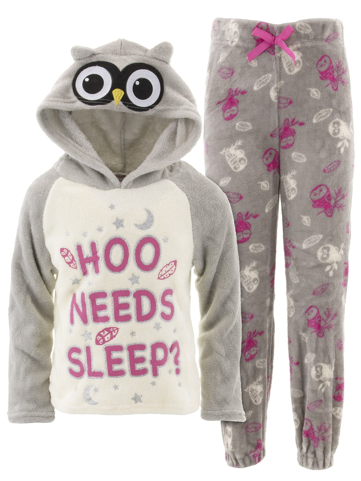 dELiA*s Girls Pink Owl Hoo Needs Sleep Fleece Hooded Pajamas