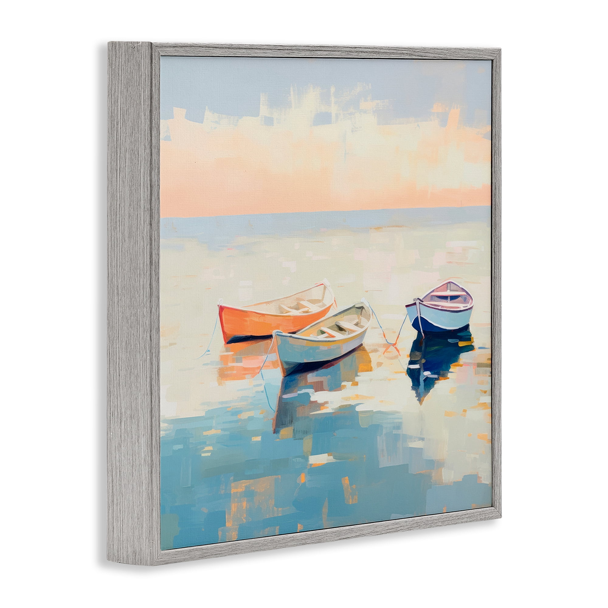 Stupell Industries Soft Pastel Boats Transportation Painting Gray Framed Art Print Wall Art, 17 x 17