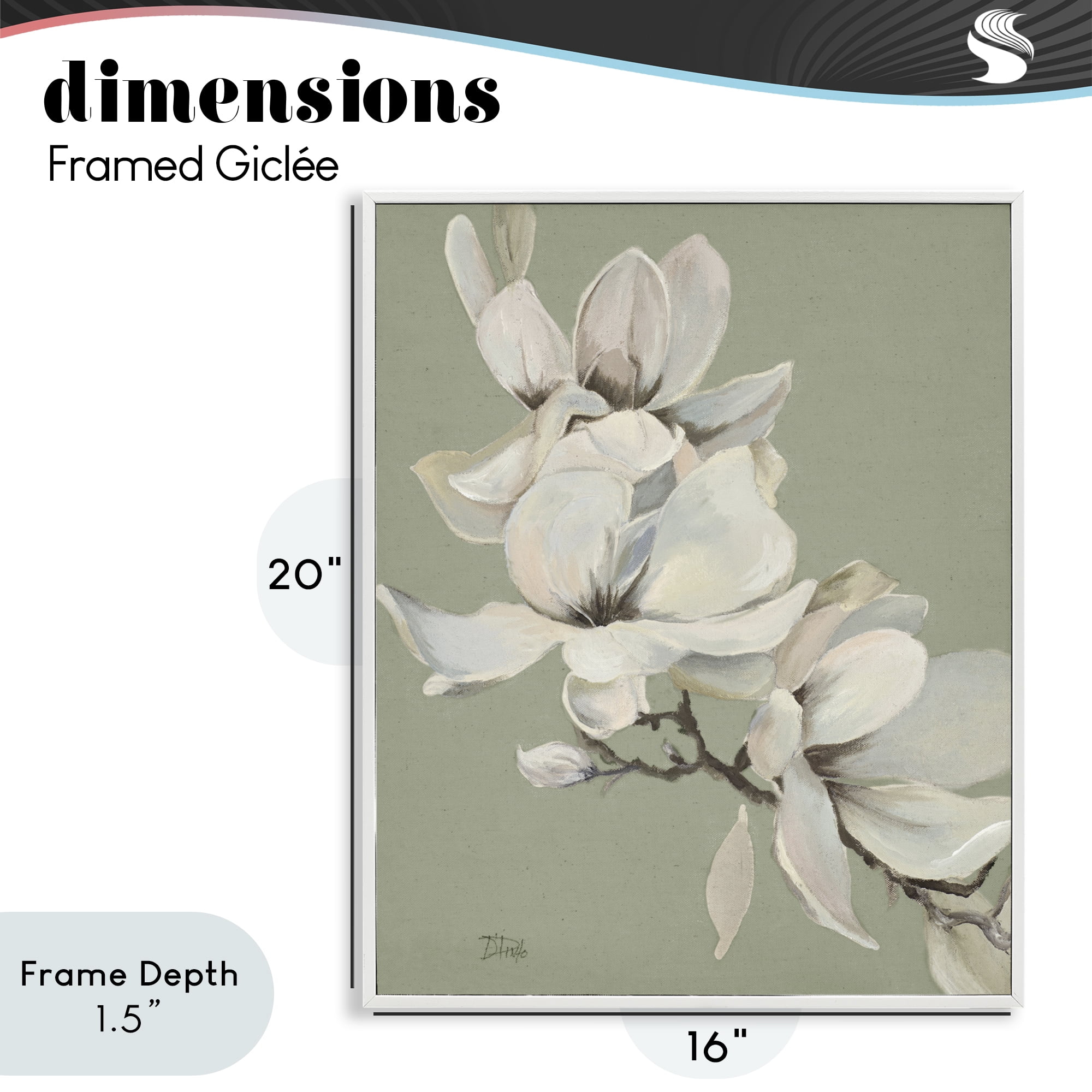 Stupell Industries Magnolias on Sage Florals White Framed Giclee Art, design by Patricia Pinto