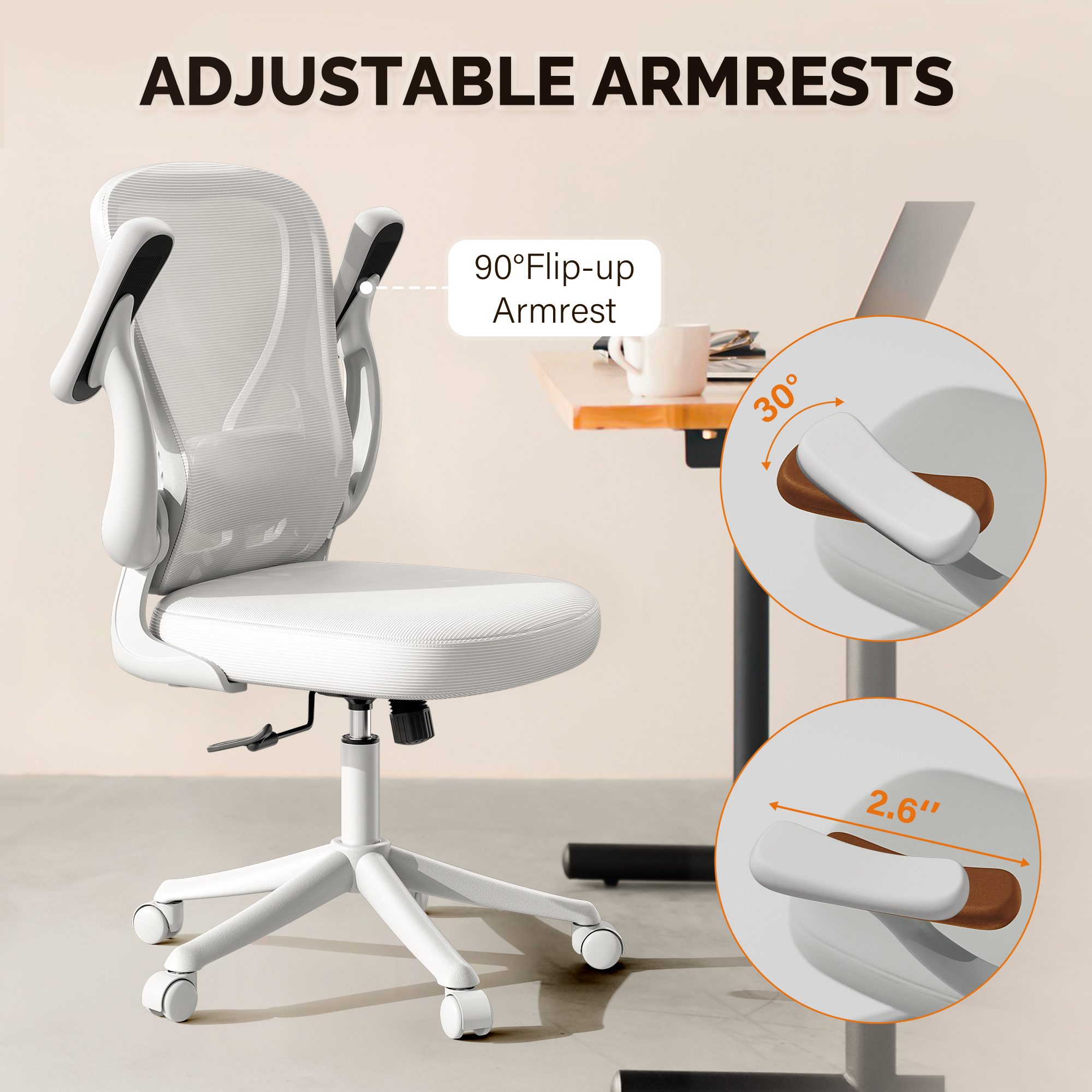 iooHug Ergonomic Mesh Office Chair, Computer Desk Chair with Adjustable Lumbar Support and 3D Armrests, Swivel Task Chair for Home Office, White