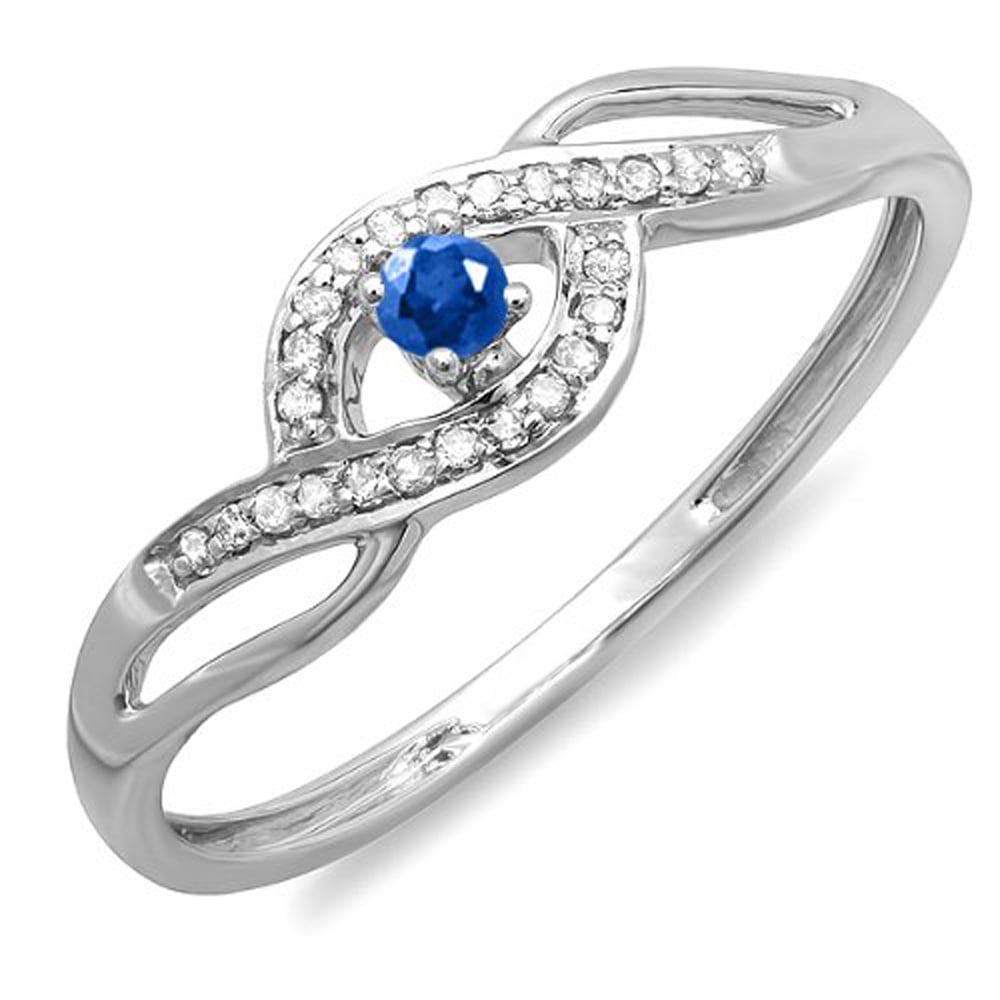 White Gold Dazzlingrock Collection 10K Round Blue Sapphire & White Diamond Ladies Engagement Ring 