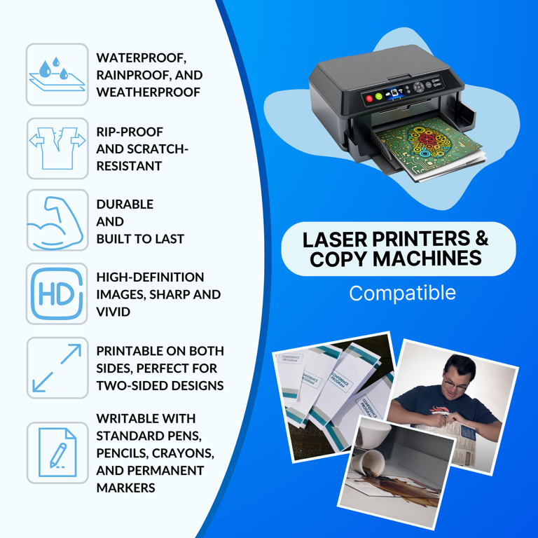 TerraSlate Waterproof Laser Printer Paper - 500 Sheets, 8.5 X 11, 7 MIL Thick, Tear-Resistant & Recyclable