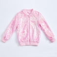 thumbnail image 2 of SELONE Purple Sequin Jacket Kids Zipper Solid Long Sleeve Fall Winter Outwear Pink M, 2 of 4