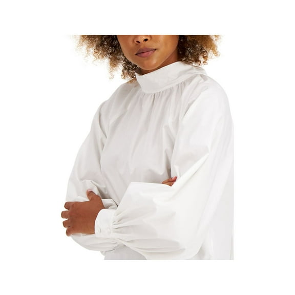 INC Womens White Long Sleeve Tie Neck Top Size: S