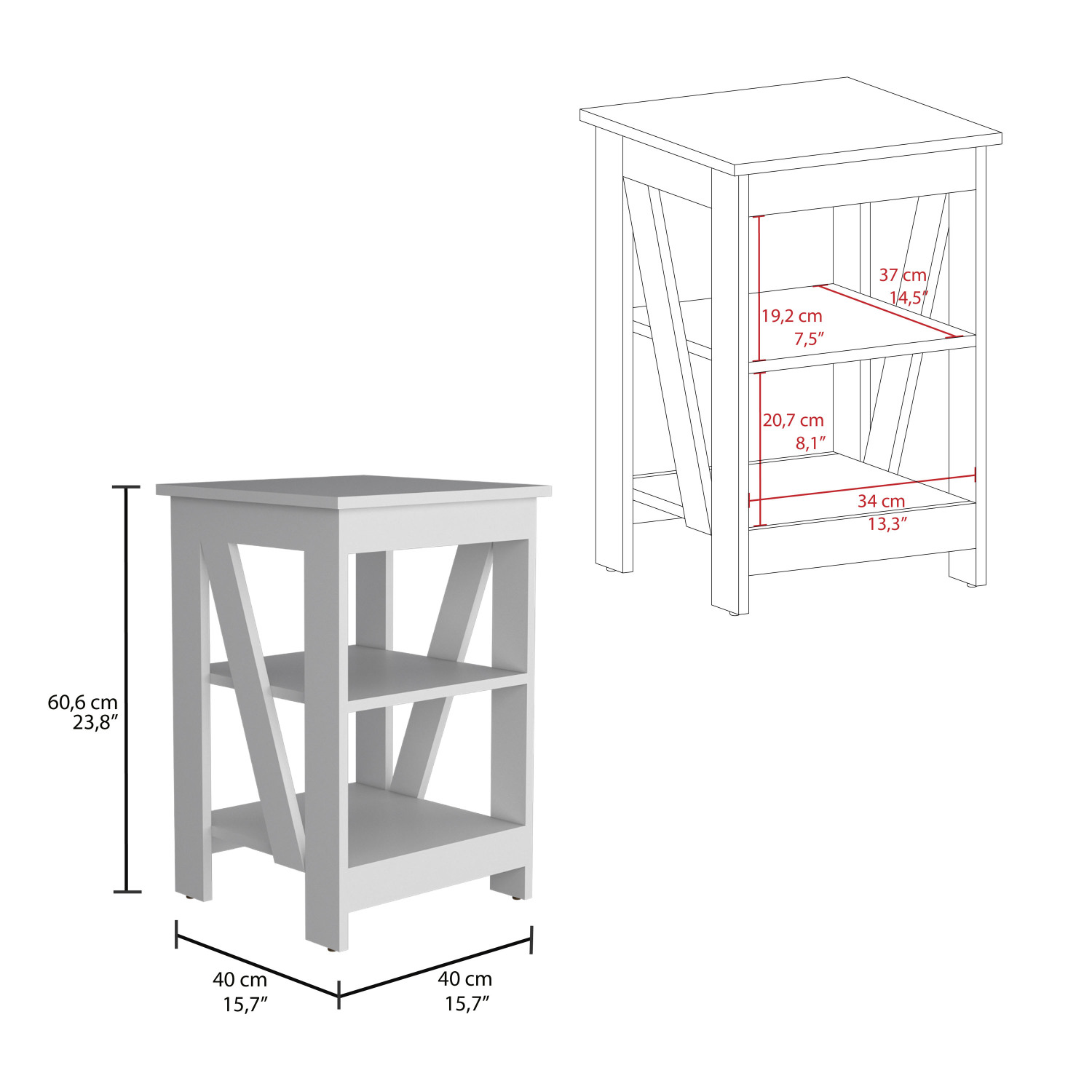 Taylor End Table, Side Table, Nightstand, 3-Tier Storage Shelf, Sofa Table for Small Spaces
