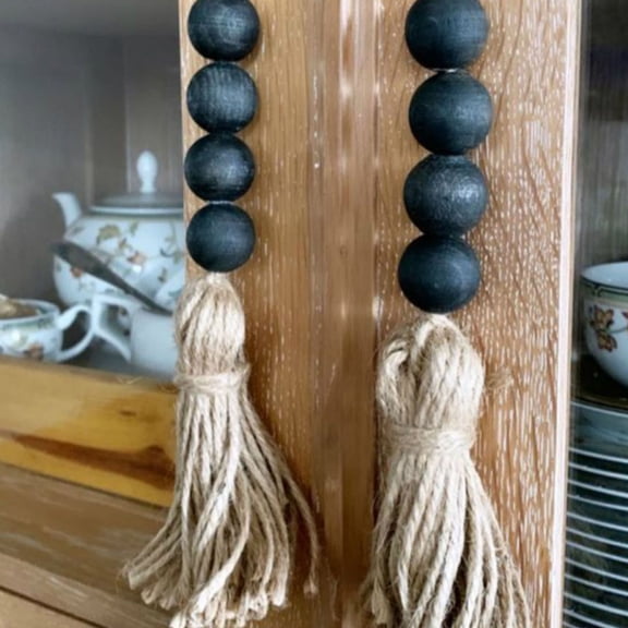 NUOLUX 4Pcs Home Hanging Wooden Bead Decor with Tassel for Stylish Indoor Wall Decoration