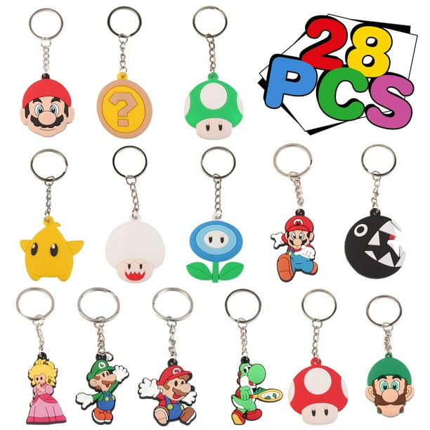 Juego de llaveros con temática de Mario, 28 piezas, artículos de fiesta, regalo para niños