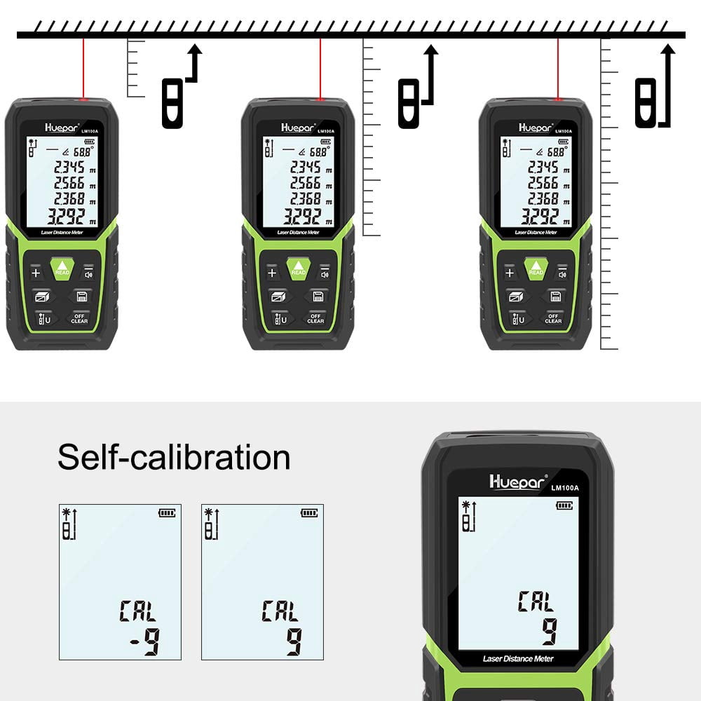 Huepar Laser Distance Measure 330ft/100m High Accuracy Range Finder with Multi-Measurement Modes and Li-ion Battery